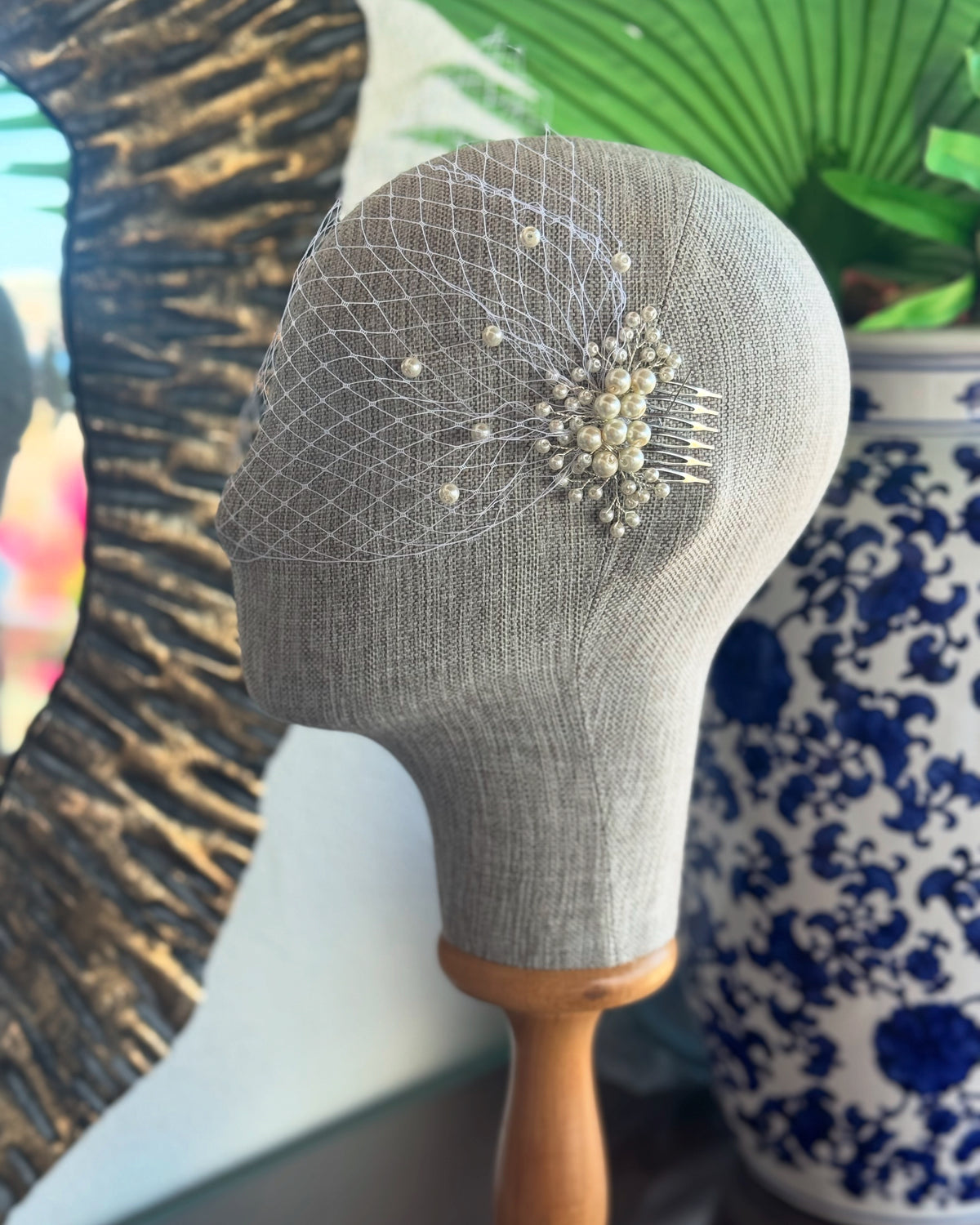 Pearl Bridal Veil Hair Comb