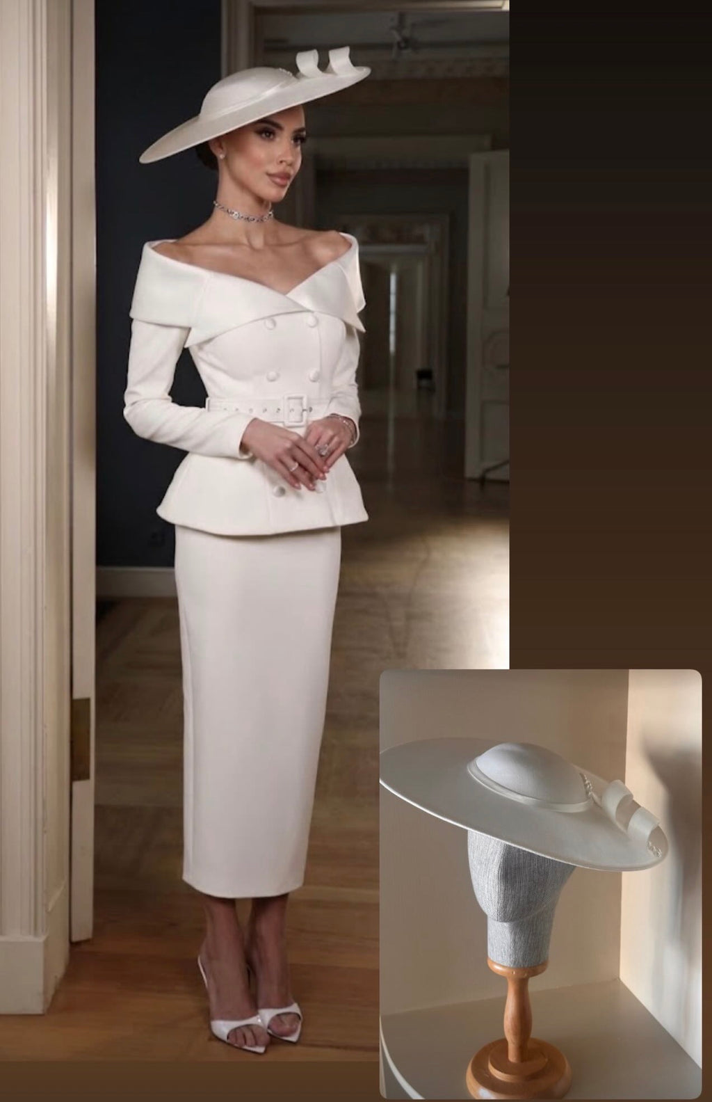 Elegant White Wide Brim Bridal Hat with Bow – Luxury Wedding Guest Hat