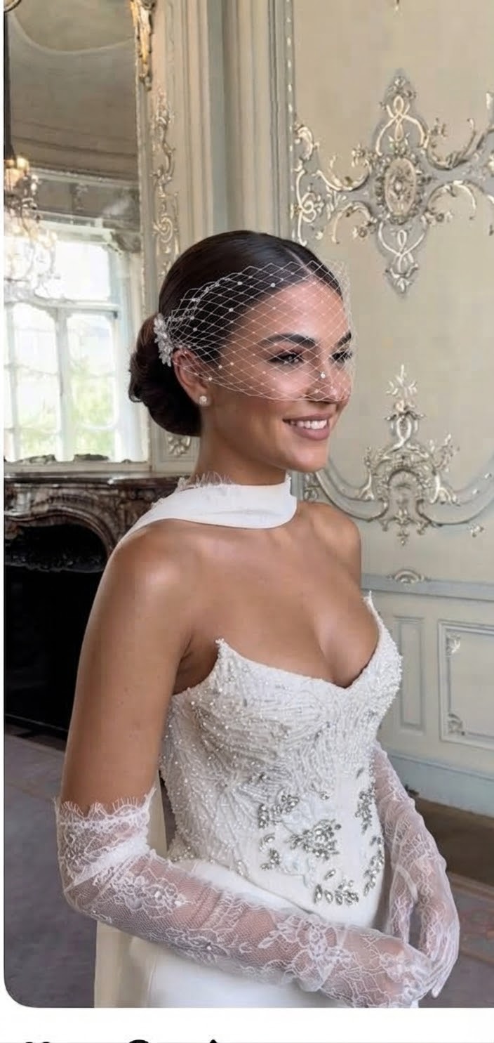 Crystal Bridal Comb with Birdcage Veil 002