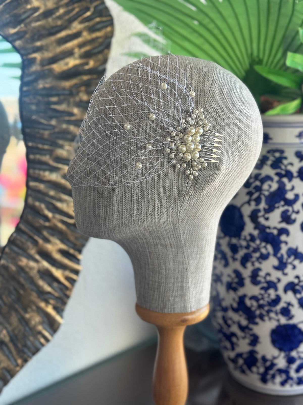 Pearl Bridal Veil Hair Comb